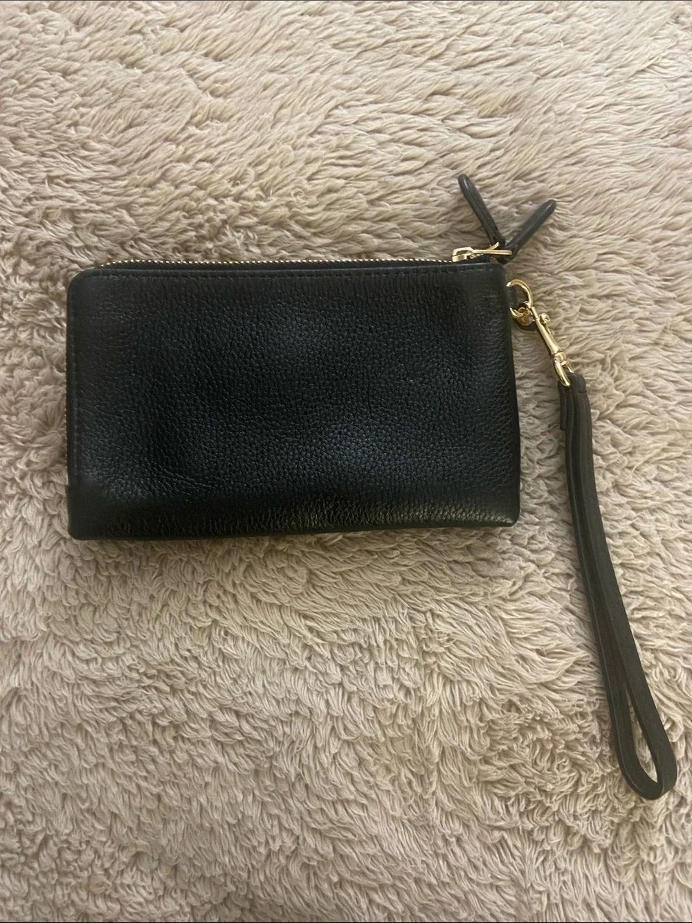 Coach Black Pebbled Leather Double Zipper Wristlet Clutch